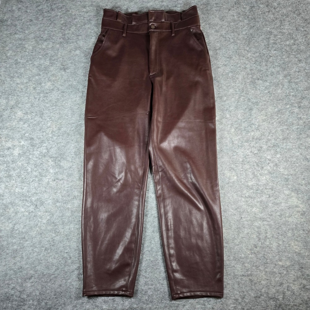 Abercrombie Women Brown Faux Leather Paperbag Tapered Leg Pants Size M